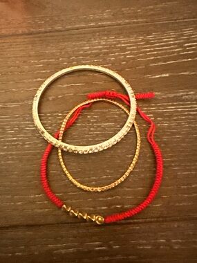Gold, Silver and Red Stackable Bracelet Set (3)